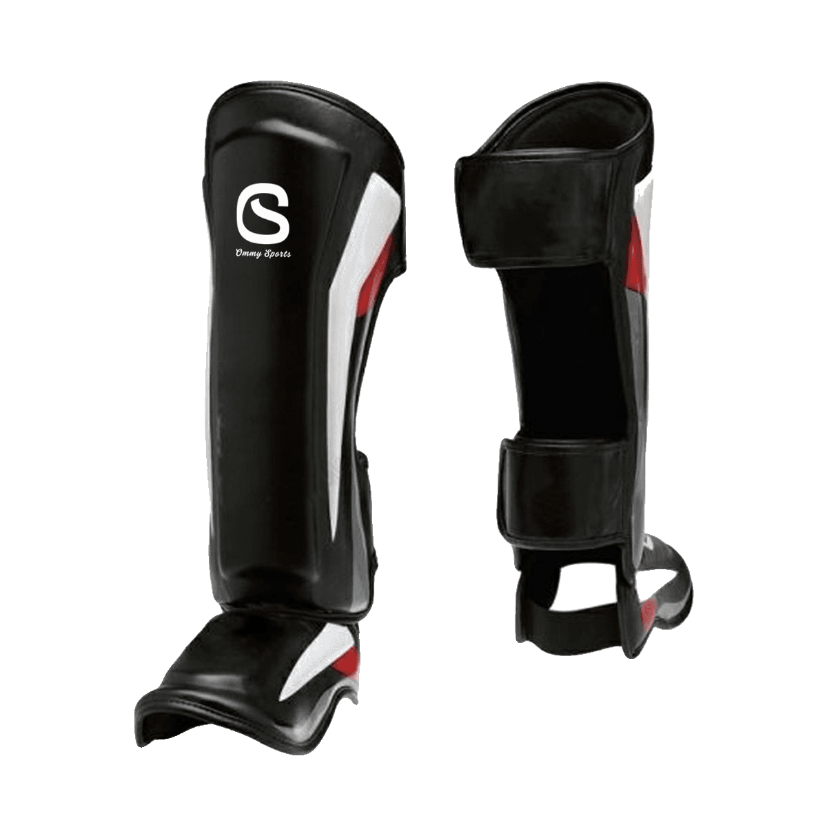 Black, white & red shin guards, ART 1501